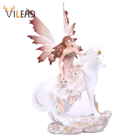 VILEAD Resin Unicorn Horn Fairy Angel Figurines Lovely Girl Flower Fairy Statue Home Decor Creative Gift Fairy Garden Children ► Photo 1/6