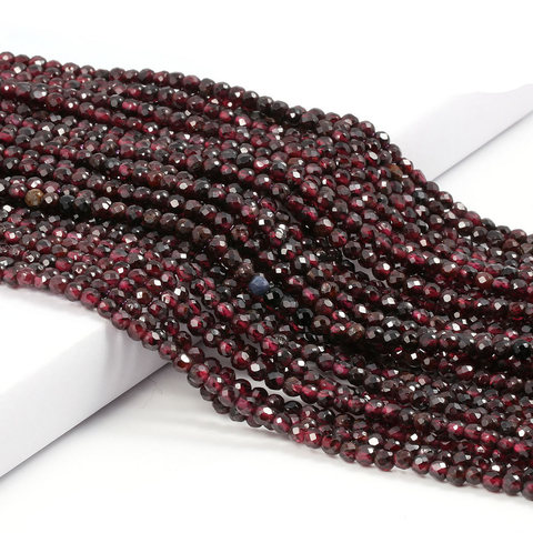 2 3mm Natural Faceted Red Garnet Stone Fine Gemstones Loose Beads DIY Accessories for Jewelry Necklace Bracelet Making 38cm ► Photo 1/2