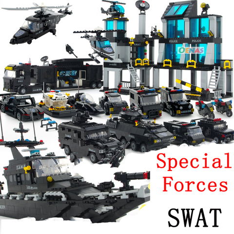 military police Station SWAT vehicle car bus sets weapon building blocks bricks kits helicopters city arms Patrol special forces ► Photo 1/6