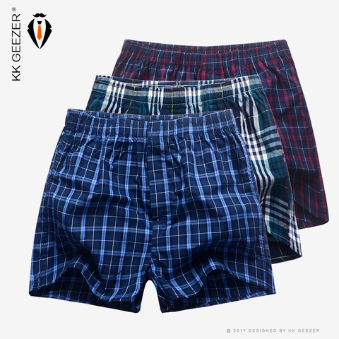 3Pcs/Packag Men Boxer Plaid Underpants 100% Cotton Underwear Male Sleep Bottoms Shorts Brand Top Quality Loose Homewear Oversize ► Photo 1/6