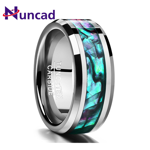 Nuncad New Trend 8MM Inlaid Abalone Shell Beveled Tungsten Carbide Ring Jewelry for Wedding Party Finger Rings Dropshipping ► Photo 1/6