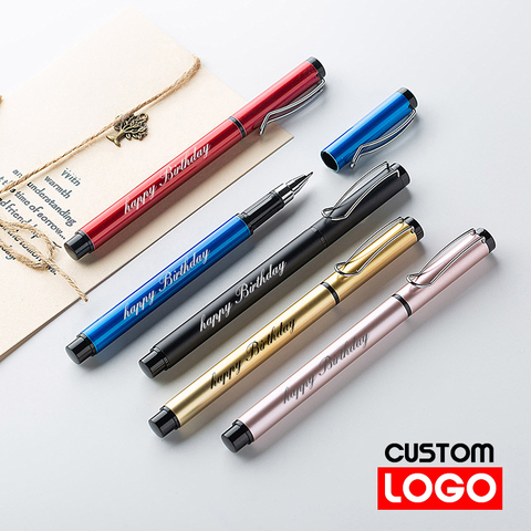 Custom Logo Metal Gel Pen, Ballpoint Pen, Advertising Signature Pen Lettering Engraved Name Chool Office Stationery Wholesale ► Photo 1/6