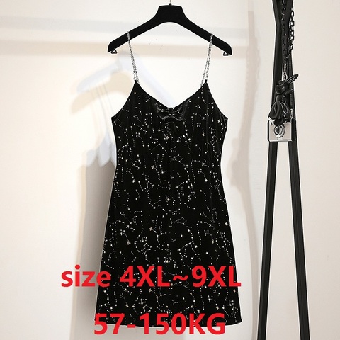 Women Spaghetti Strap Dress  6XL 7XL 8XL 9XL High Waist Dress V Neck Sleeveless Ladies Sexy Large Summer Black Dress ► Photo 1/5