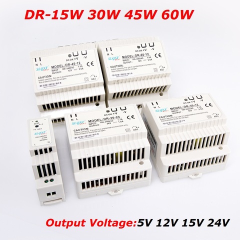 15W 30W 45W 60W Single Output 5V 12V 15V 24V Industrial Din Rail Power Supply Switch DR-15 DR-30 DR-45 DR-60 -5/12/15/24 ► Photo 1/6