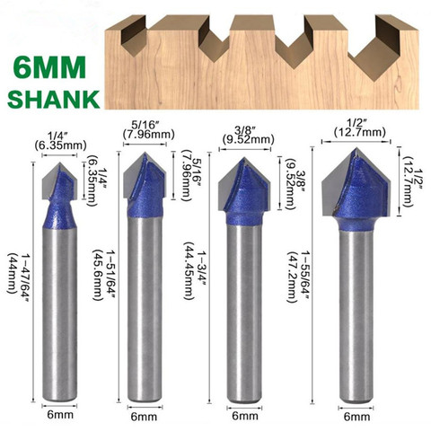 6mm Shank 90 Degree V Type Groove Flush Trimming Router Bit Chuck Trimming Cemented carbide Engraving CNC End Milling Cutter ► Photo 1/1