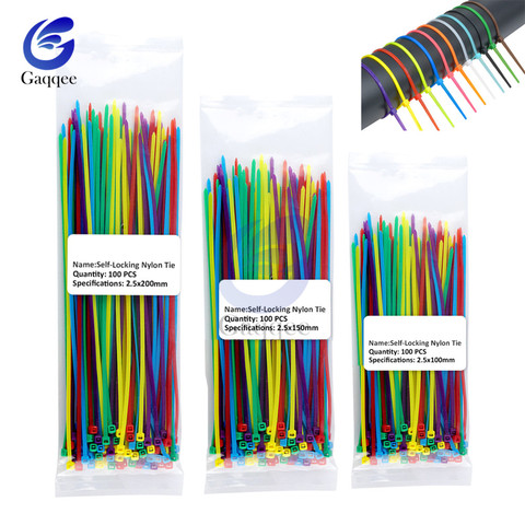 100Pcs 100mm 150mm 200mm Self-locking Nylon Cable Ties Plastic Wire Zip Binding Wrap Straps  Mix 10 Color Organiser Fasten Cable ► Photo 1/6