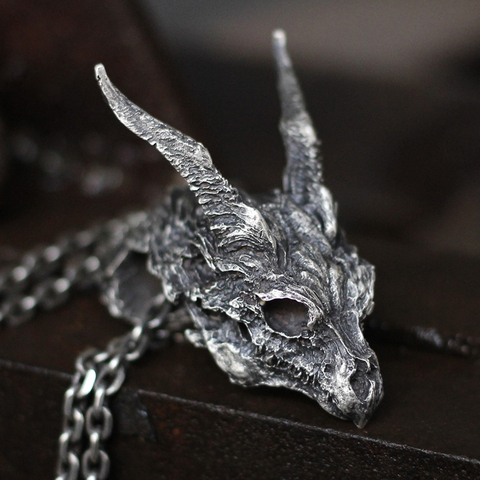 EYHIMD Vintage Detail Evil Dragon Skull 316L Stainless Steel Pendant Men's Punk Biker Jewelry ► Photo 1/3