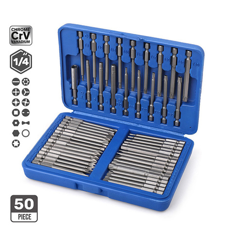 50pcs 75mm Screwdriver, 1/4 Screwdriver Bits Long Set Allen, Hex Pz2 Ph2 Torx Bit, CR-V Screwdriver Bit ► Photo 1/6