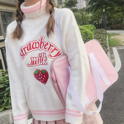 Cute Strawberry Embroidered Loose Sweater Women's Sweaters Japanese Kawaii Ulzzang Female Korean Harajuku Clothing For Women ► Photo 1/5