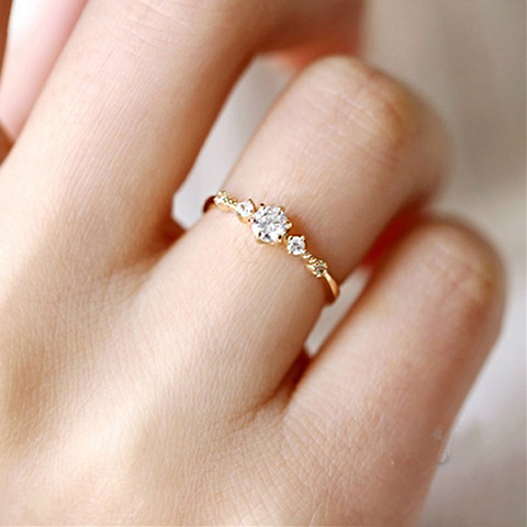 ZHOUYANG Rings For Women Stylish Minimalist Engagement Shiny Zircons Crystal Light Yellow Gold Color Fashion Jewelry KCR174 ► Photo 1/6