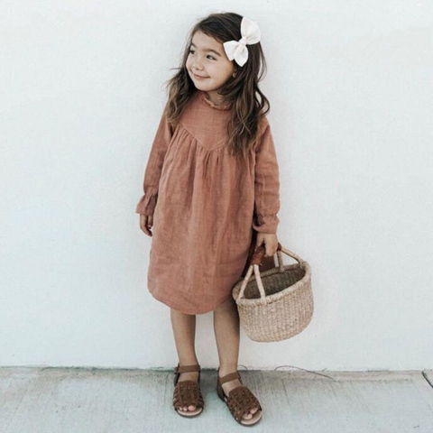 2022 Spring Baby Girls Dresses European & America Toddler Kids Girls Dress Linen Dress Princess Kids Clothings ► Photo 1/6