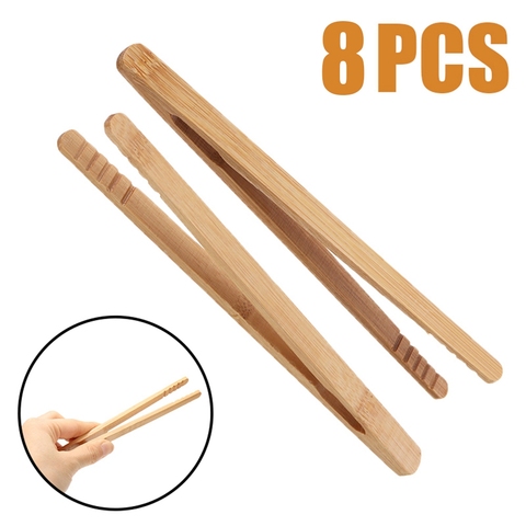 8pcs Wooden Tea Clip Bamboo Kitchen Salad Food Toast Tong Tweezer Bacon Sugar Ice Tea Utensil Teaware Accessories ► Photo 1/6