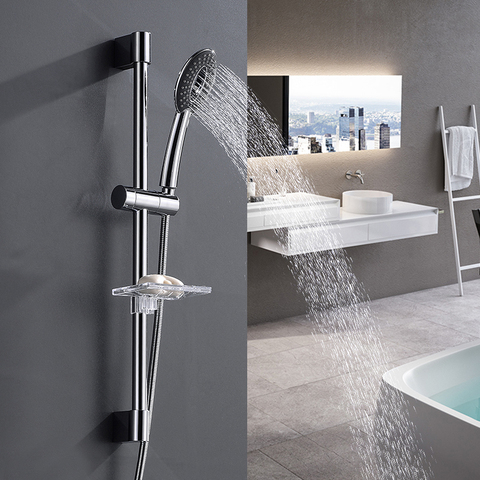 Shower Riser Rail Sliding Bar & Handheld Shower Head with Soap Dishes Chrome Shower Head Holder Kit ► Photo 1/6