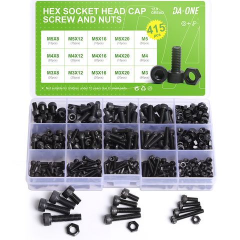 DA-ONE 415pcs M3 M4 M5 12.9 Grade High Quality Black Allen Bolt Hex Socket Round Cap Head Screw And Hex Nut Set Kit ► Photo 1/6