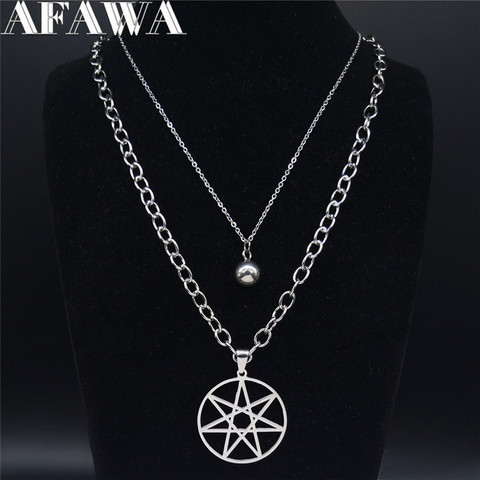 2PCS AFAWA Seven Mountain Star Stainless Steel Layered Necklaces Silver Color Women Punk Necklace Jewelry gargantilla N4113S02 ► Photo 1/6
