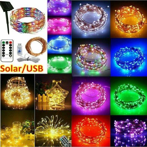 100/200 LEDs 10M 20M 5M Solar/USB Fairy String Lights Outdoor Copper Wire Garden Xmas Decor Colourful white warm white ► Photo 1/6