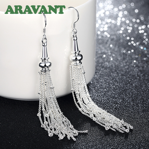 2022 New 925 Silver Multi Chain Long Tassel Drop Earrings For Women Wedding Jewelry ► Photo 1/6