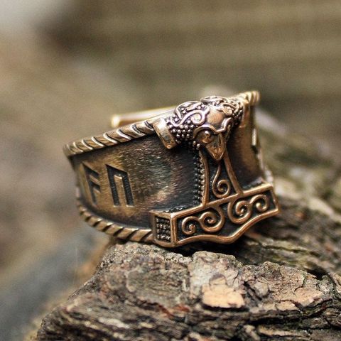 Viking Good Luck Rune Mjolnir 316L Stainless Steel Ring Thor's Hammer Nordic Rings Men Amulet Jewelry ► Photo 1/5