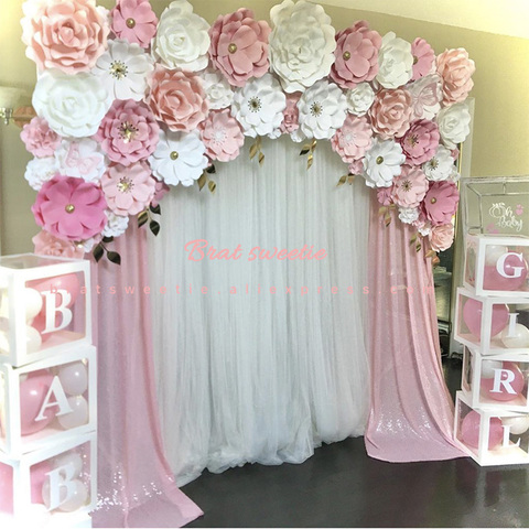 Baby Shower Girl Decoration Backdrop Baby Shower Balloons Paper Flower Wall Decor Girls Birthday Party Photography Backdrop ► Photo 1/6