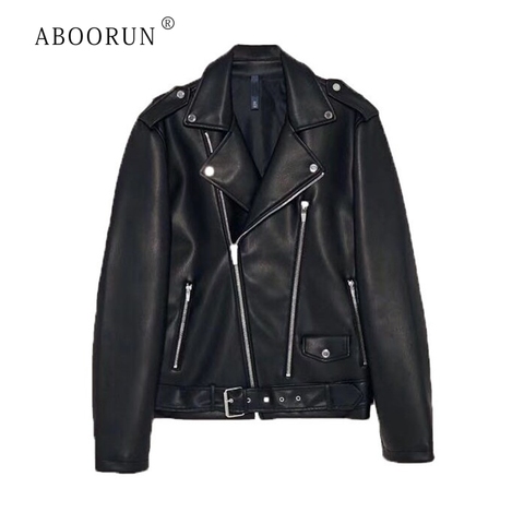 ABOORUN Men's Motorcycle Leather Jackets Punk Zippers PU Leather Jackets Spring Autumn Leather Coat for Male ► Photo 1/2