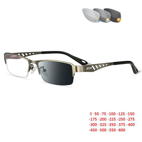 0 -0.5 -0.75 -1.0 To -6.0 Sun Photochromic Finished Myopia Glasses Women Men Metal Half Frame Chameleon Short-sight Eyewear ► Photo 1/6