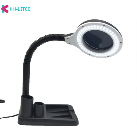 EU Plug 220V Crafts Glass Lens LED Desk Magnifier Lamp Light 5X 10X Magnifying Desktop Loupe Repairing Tools with 40 LEDs Stand ► Photo 1/6