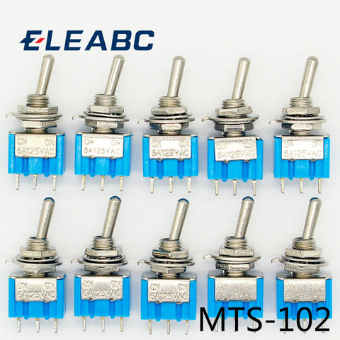 10pc/LOT Blue Mini MTS-102 3-Pin SPDT ON-ON 6A 125VAC Miniature Toggle Switches ► Photo 1/4