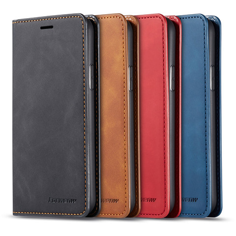 Brand Leather Flip Magnetic Case for iPhone 12 Mini 11 Pro Max X XS XR 6 6S 7 8 Plus Wallet Stand Cover Card Slots Phone Coque ► Photo 1/6