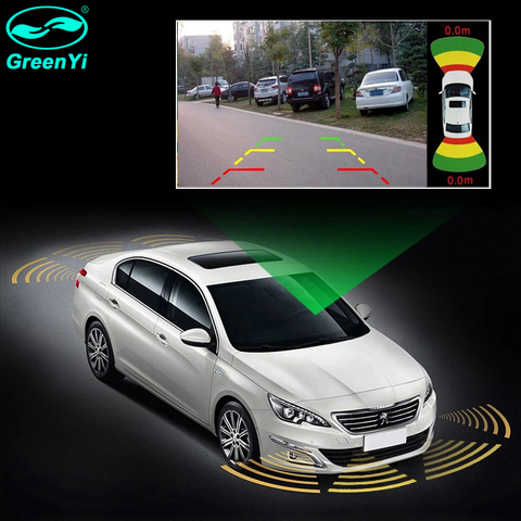 GreenYi Car Video Parking Radar Sensor Front Rear 16mm 8 Flat Sensors 2 Video Cam Input Parking Assistance Car Accessories ► Photo 1/1