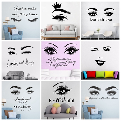 Beauty Salon Eye Lashes Live Love Wall Sticker Home Decoration Eyes Quotes Wallpaper Waterproof Wall Decoration Murals Decal ► Photo 1/6