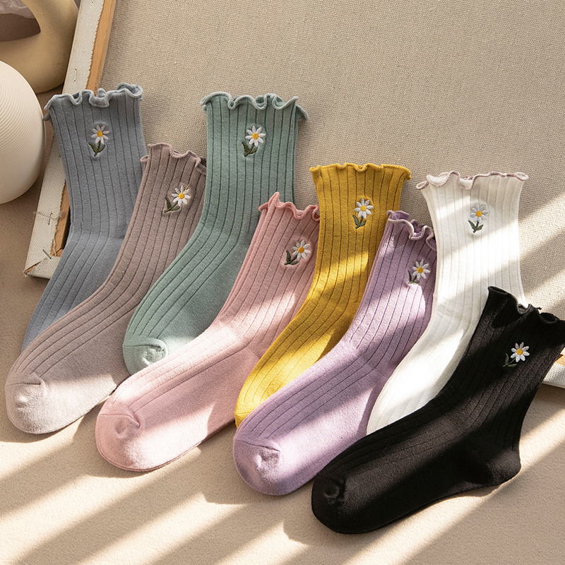 Details about   Streetwear Flower Embroider Cute Sock Women Fashion Japanese Korean NEW Socks BS