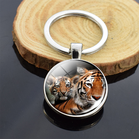 Animals Keychain Tiger Pattern Double Side Glass Cabochonpendant Keyring Tiger Jewelry for Boyfriend New Year Christmas Gifts ► Photo 1/6