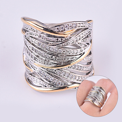 Female Engagement Ring Fashion Gold Silver Color Multi Layer Winding Rings Jewelry Gift Luxury Full Crystal Hollow Twisted Ring ► Photo 1/6