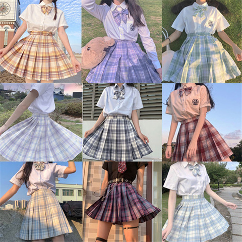 School Girl Uniform Pleated Skirts Japanese School Uniform High Waist A-Line Plaid Skirt Sexy JK Uniforms for Woman Full set ► Photo 1/6