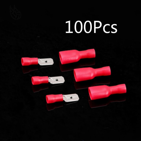100pcs FDFD 1.25-250 MDD1.25-250 6.3mm Red Female + Male Spade Insulated Electrical Crimp Terminal Connectors Wiring Cable Plug ► Photo 1/1