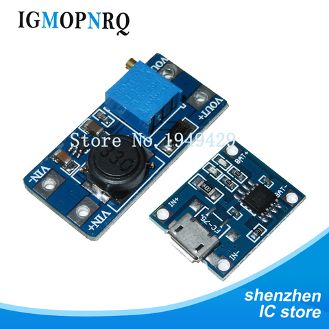 Micro USB 5V 1A 18650 TP4056 module for lithium battery charger charging board with protection + MT3608 2A DC-DC boost converter ► Photo 1/5