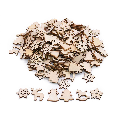 100pcs/bag Natural Wood Christmas Ornaments Pendant Mini Snowflake Xmas Tree Confetti Table Scatter Decor for Home New Year Gift ► Photo 1/6