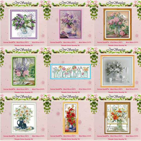 Poppy Lilac Purple flower vase patterns counted 11CT 14CT Cross Stitch Set DIY Cross-stitch Kit Embroidery Needlework Home Decor ► Photo 1/6