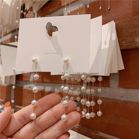 2022 New Korean Simulated Pearl Long Tassel Drop Earrings Sweety Jewelry For Women Pendientes Gift Wedding Earrings ► Photo 1/6