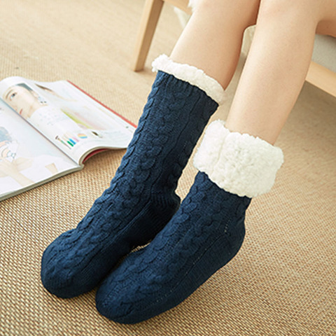 TOIVOTUKSIA Autumn Winter Thicken Plush Knitted Cotton Socks Women Non-slip Home Floor Socks Warm Mid-calf Hosiery For House Sli ► Photo 1/6