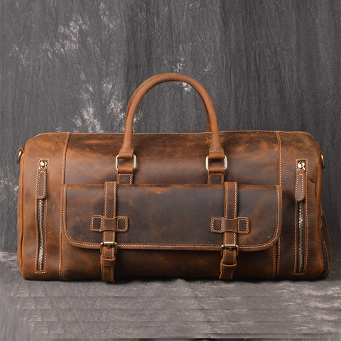 MAHEU New Design Crazy Horse Leather travel bag Big Capacity Travel Weekender Men Male Vintage shoe bag Style Duffle Bag for man ► Photo 1/6