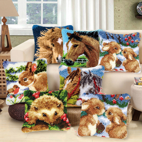 Animal Series Latch Hook Hand Knitted Embroidered Pillow Unfinished Embroidery Material Latch Hook Rug Kits Beginner DIY Supply ► Photo 1/6
