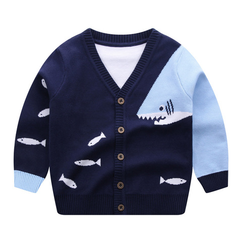 Winter Sweater Kids Cardigan Cotton Knit Cardigan Cartoon Sweater Shark Outerwear Sweater Baby Boy Clothes 2-6Year ► Photo 1/6