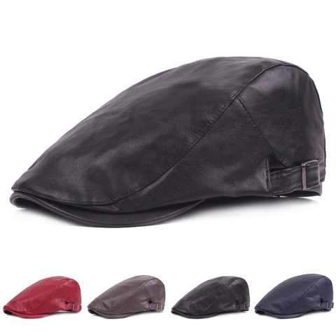 New PU Leather Flat Ivy Cap Men Women Spring Summer Hat Plaid Beret Newsboy Fashion Golf Beret Cap ► Photo 1/6