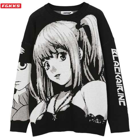 FGKKS Mens Hip Hop Streetwear Harajuku Sweater Vintage Japanese Style Anime Girl Knitted 2022 Cotton Pullover Sweaters Male ► Photo 1/6