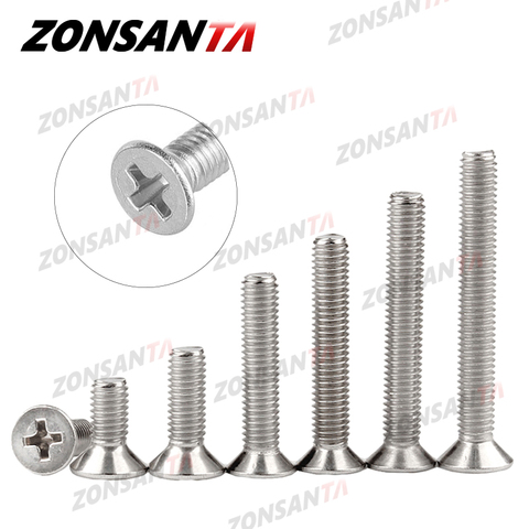 ZONSANTA M1.6 M2 M2.5 M3 M4 M5 M6 Mini Micro Small 304 Stainless steel Cross Phillips Flat Bolt Countersunk Head Furniture Screw ► Photo 1/6