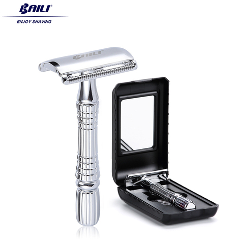 BAILI Upgrade Wet Shaving Safety Blade Razor Shaver Handle Barber Men's Manual Beard Hair Care +1 Travel Case BD176 ► Photo 1/6