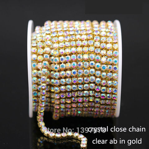 10Yrads/lot ss6-ss18  dense Crystal ab  in gold plated base close rhinestone Cup chain for clothing ornament accessories dress ► Photo 1/6