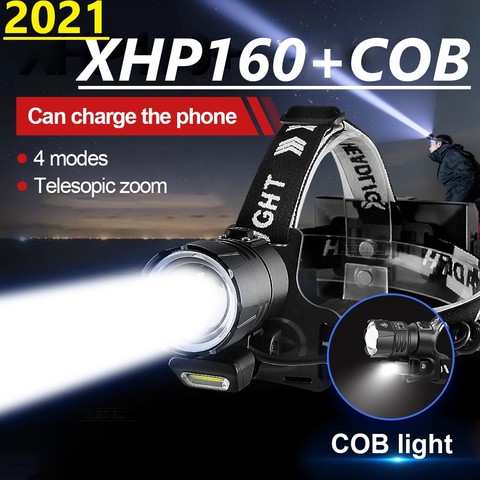 XHP160 Powerful Led Headlamp Rechargeable led headlight 18650 head lamp XHP90.2 head flashlight Torch Work Light camping lantern ► Photo 1/6