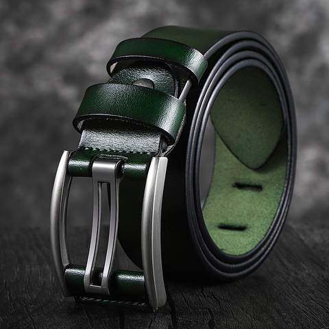 Genuine Leather Belt Male Black/Green/Blue/Coffee High Quality Belt Vintage Men Belts Cummerbunds 90-130CM ► Photo 1/6